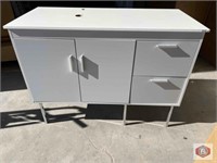 (1 pcs) gray vanity with white top silver legs