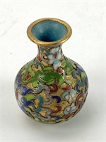 Vtg Cloisonne Enamel Miniature Brass Vase 2"