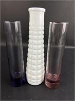 Three Bud Vases Color Glass and Milk Glass