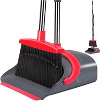 Gray&Red Broom and Dustpan Set  Long Handle
