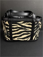 Vtg Lord & Taylor Leather and Faux Fur Zebra Purse