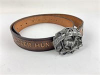 Vtg Deer Hunter Leather Belt & Buckle