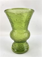 Vtg Emerald Crinkle Green Glass Vase