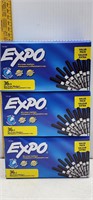 3pc EXPO-36ct DRY ERASE MARKERS Black N.I.B