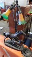 Vintage Metal Horse Table Lamp w/Glass Shades