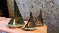 Set of 3 Vintage Brass Sailboats