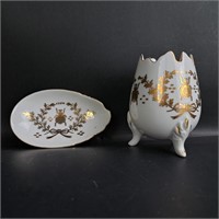 Footed egg shaped vase and egg shaped dish with