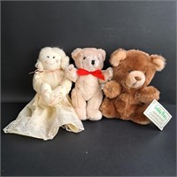 3  stuffed friends, 2 bears and 1 hand made and