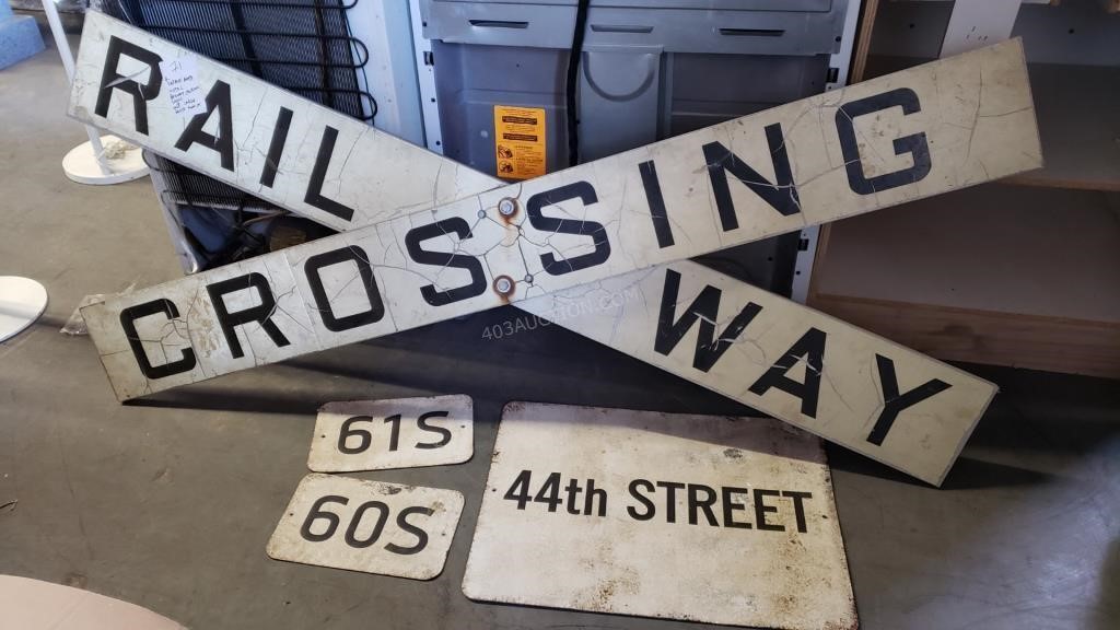 4 Vintage Aged Metal Railway Crossing Signs
