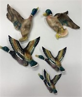 4 Vintage Ceramic Painted Flying Duck Wall Plaques