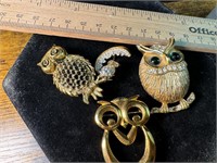 4 OWL BROOCHES