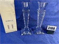 Towle 24% Lead Crystal Candle Stick Pair, 8.25"
