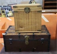 Vintage Wood Trunk & Wicker Trunk/Basket