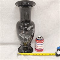 Solid Stone Carved Asian Crane Vase Signed