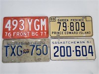 4 Vintage Canadian License Plates