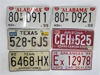 6 Vintage License Plates 1980's & 1990's