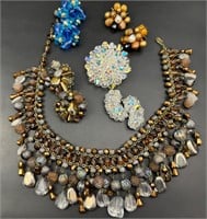 Vintage glass necklace/ earrings, western Germany