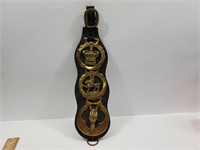 Triple  Horse Brass on Leather Strap Harness Eng