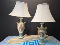 Victorian porcelain urn style table lamps set of 2
