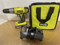 RYOBI 18V WORKING DRILL, CHARGER, CASE