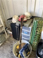 Large lot with various items including Hart hats,