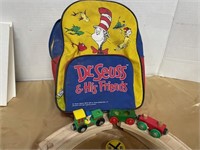 DR. SEUSS BACKPACK (DIRTY) AND WOODEN TRAIN SET