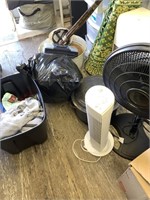 Lot with various item including fans, pot, clothes
