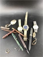 Mixed vintage and antique watches, pens, etc.