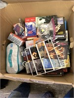 Lot with box with VHS movies and Big building bag
