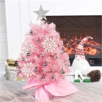 23 Inch Mini Christmas Tree with LED Lights  Pink