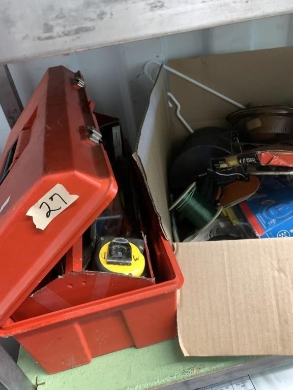 lot with plastic tool box with some tools and  box
