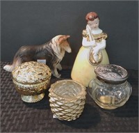 Porcelain Collie/Girl/Vanity Jar/Candle Set/Misc.