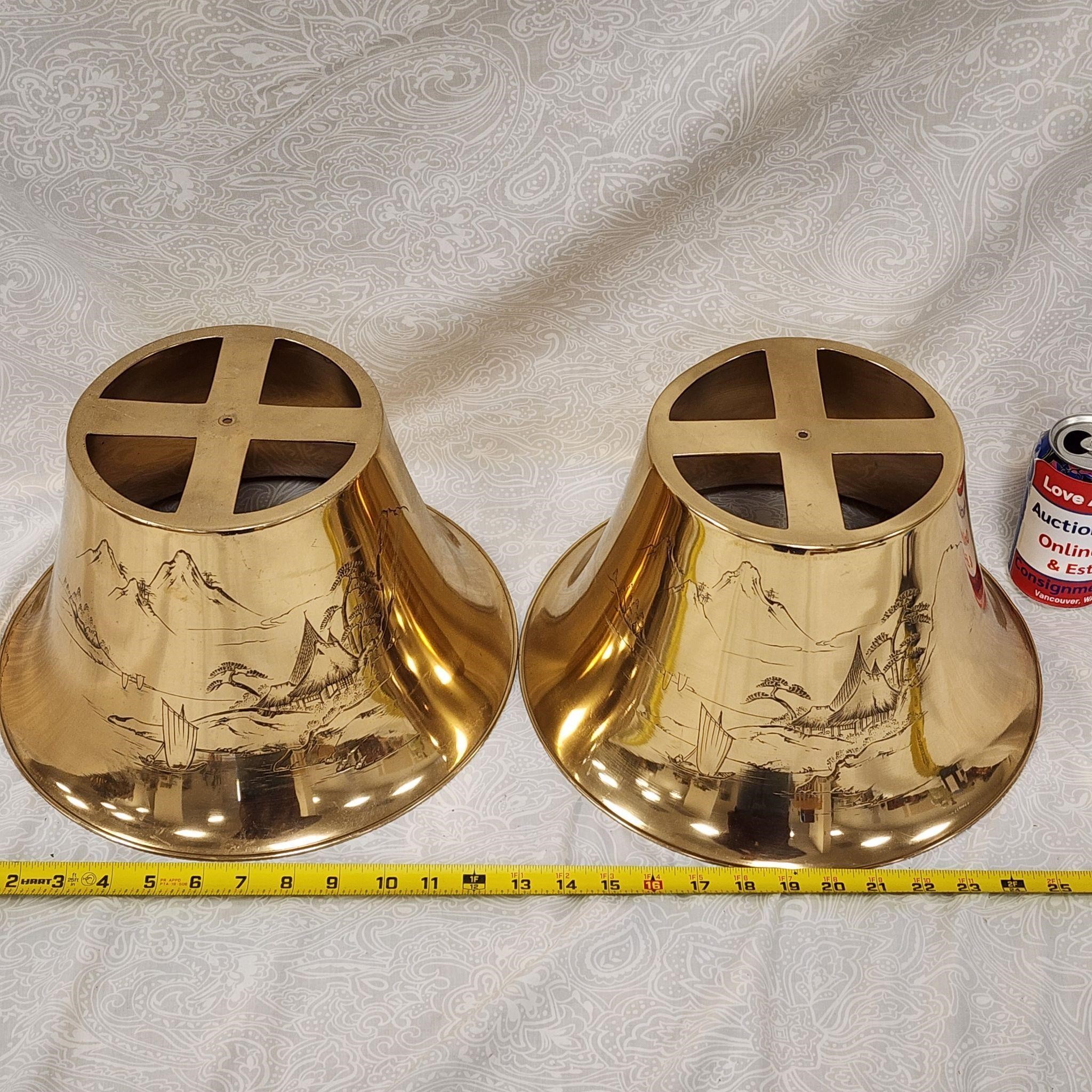 Pair Of Vintage Asian Brass Lampshades