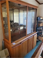 Oak Glass Front Lighted Buffet Cabinet