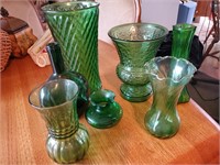 Lot of Vtg Green Glass Vase Lot