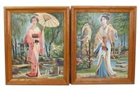 2 VINTAGE FRAMED JAPANESE PAINT BY NUMBERS