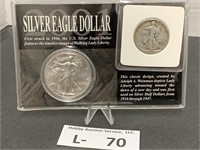 Silver Eagle Dollar & 1942 Silver Walking Liberty