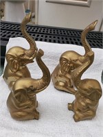 Set of 4 Trunk Up Brass Elephants