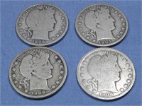 Four Barber Half Dollars 90% Silver