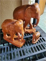 3 Wooden Elephant Figurines