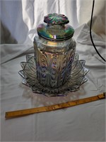 Large Smoke Carnival Glass Jar and Bowl Set
