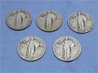 Five Standing Liberty Quarters 90% Silver