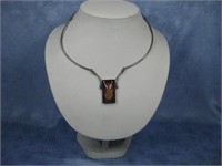 Sterling Silver Carved Amber Necklace Hallmarked