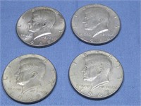 Four Kennedy Half Dollar Coins 40% Silver