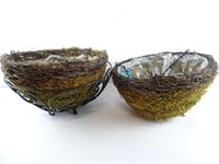 Lot of 2 Mossy Hanging Plant Stands with Wire
