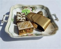 Nippon trinket dish with vintage pill boxes,