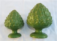 Pair of Pottery Artichokes. Larger is 10.25"