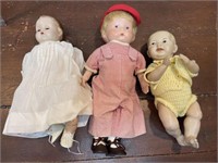 3  composition dolls