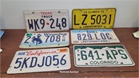 6 license plates - CA, WY, TX, etc