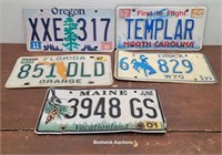 5 license plates - Templar NC, WYO, Oregon, etc